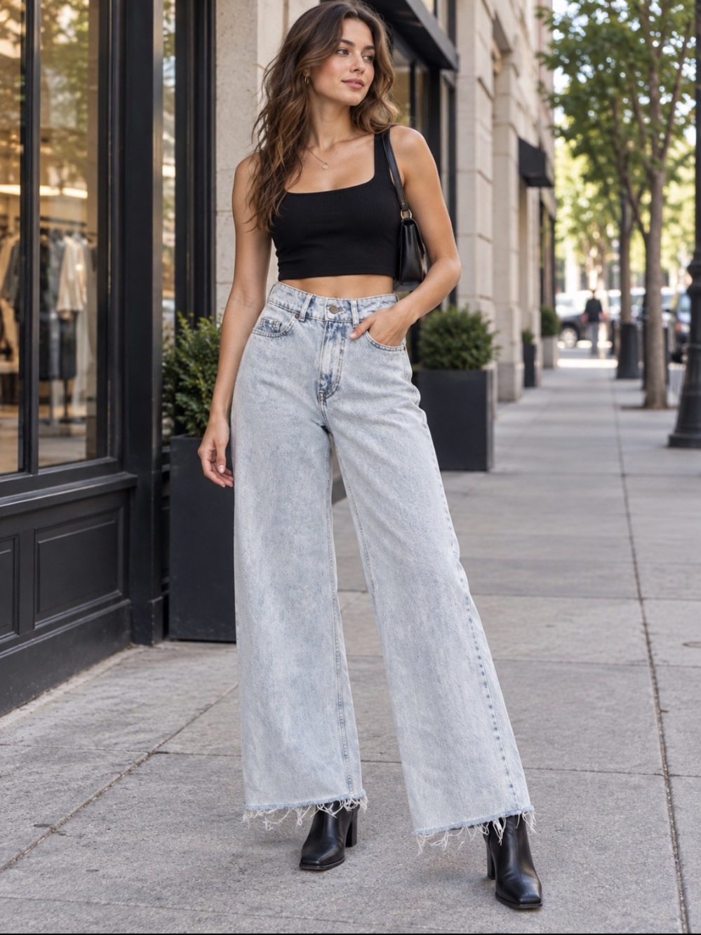 Zara High RiseCrossover Wide Leg
Jeans Raw Hem Size 2